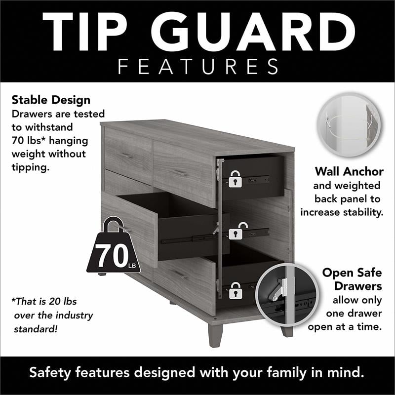 Pemberly Row 60W x 17D x 34H 6 Drawer Dresser in Platinum Gray