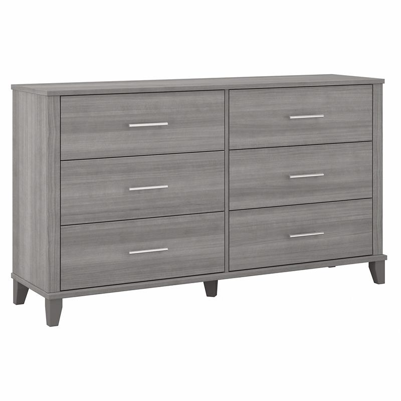 Pemberly Row 60W x 17D x 34H 6 Drawer Dresser in Platinum Gray