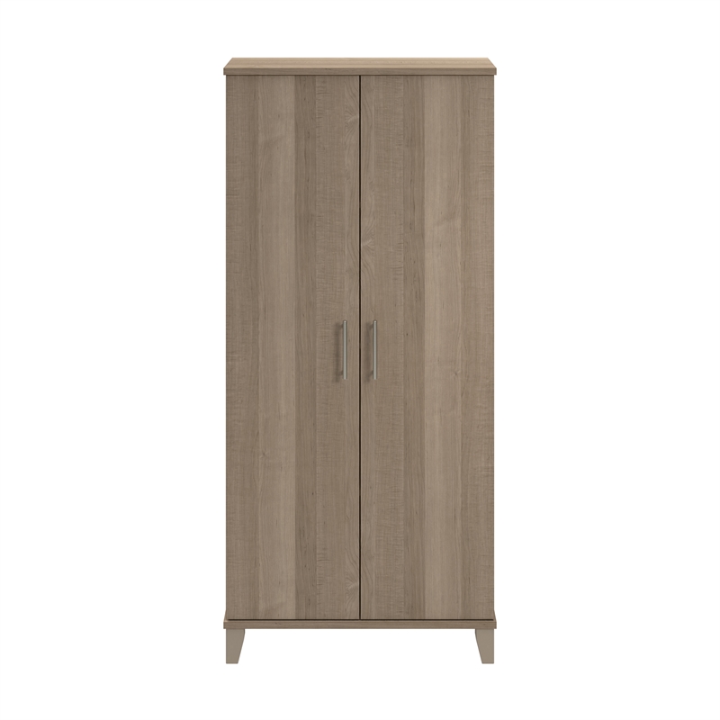 Pemberly Row Tall Storage Cabinet with Doors and Shelves in Ash Gray