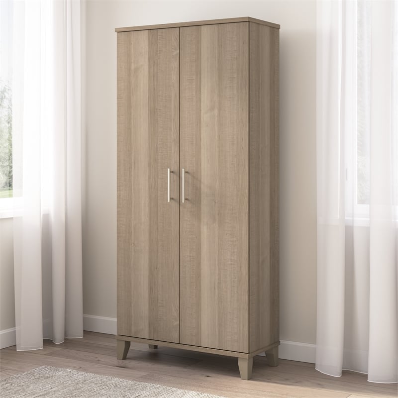 Pemberly Row Tall Storage Cabinet with Doors and Shelves in Ash Gray