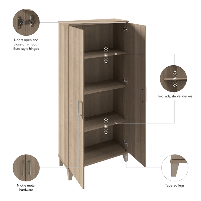Pemberly Row Tall Storage Cabinet with Doors and Shelves in Ash Gray