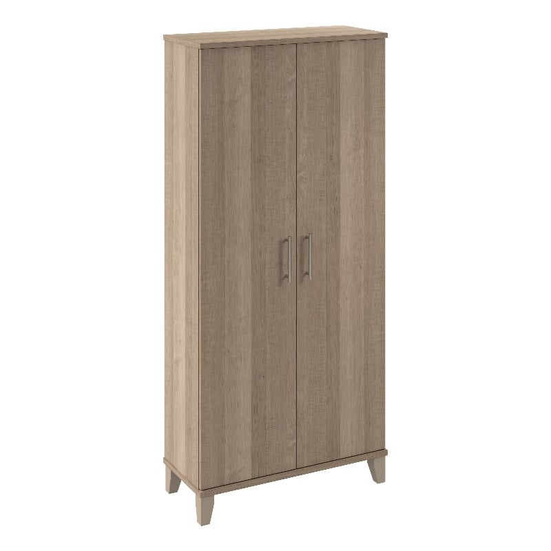 Pemberly Row Tall Storage Cabinet with Doors and Shelves in Ash Gray