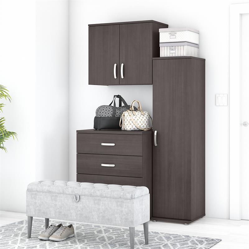 Pemberly Row 3 Piece Modular Closet Storage Set With Cabinets in Storm Gray
