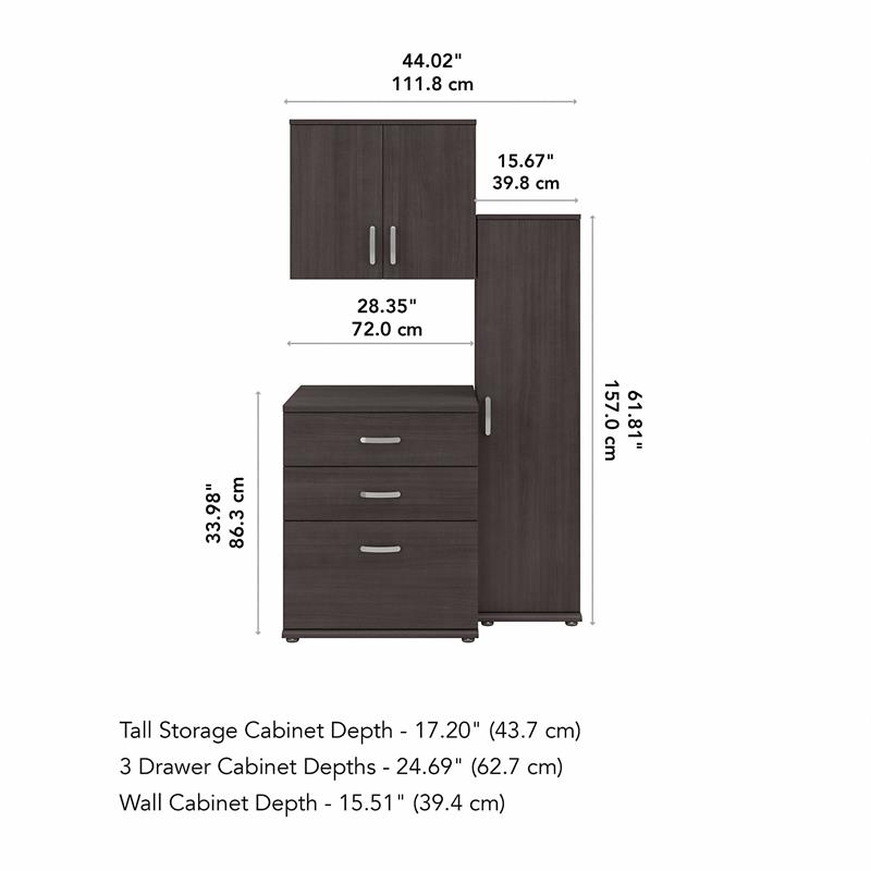 Pemberly Row 3 Piece Modular Closet Storage Set With Cabinets in Storm Gray