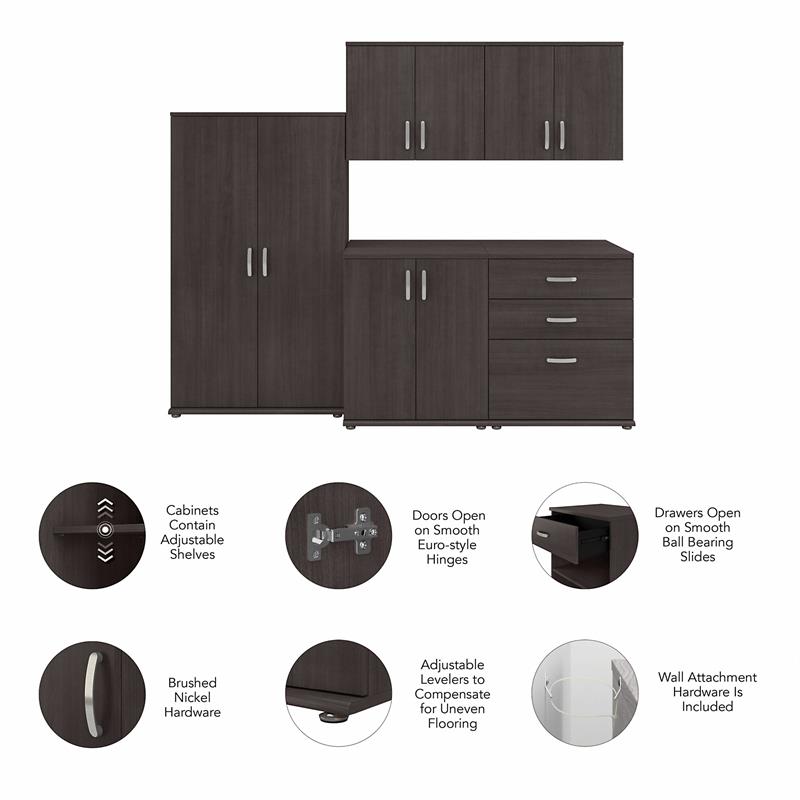 Pemberly Row 5 Piece Modular Closet Storage Set With Cabinets in Storm Gray