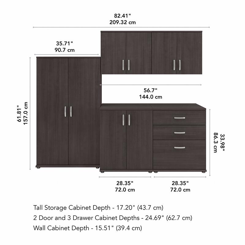 Pemberly Row 5 Piece Modular Closet Storage Set With Cabinets in Storm Gray