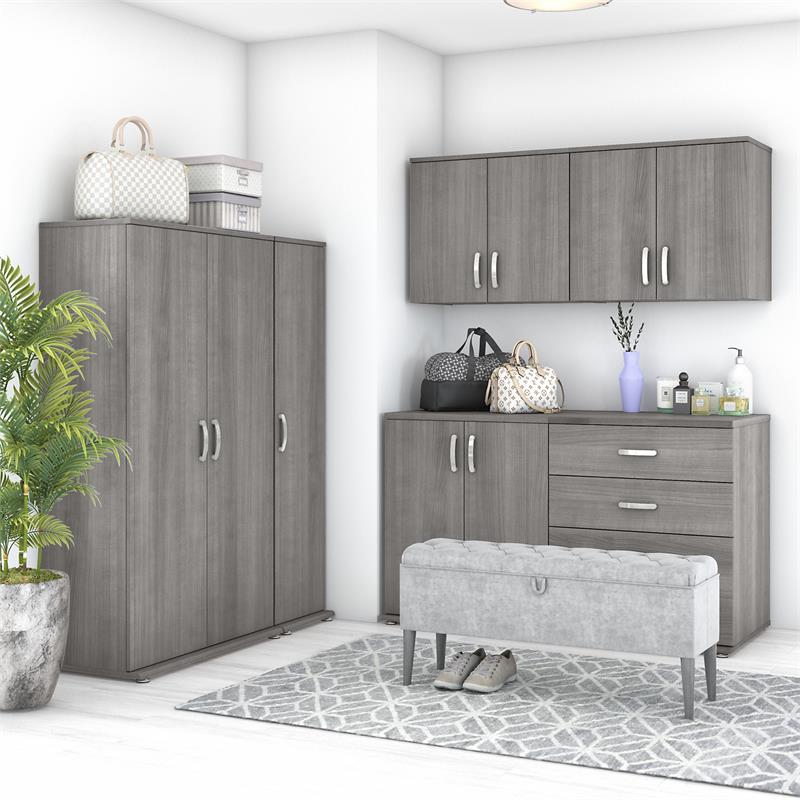 Pemberly Row 6 Piece Modular Closet Storage Set With Cabinets in Platinum Gray