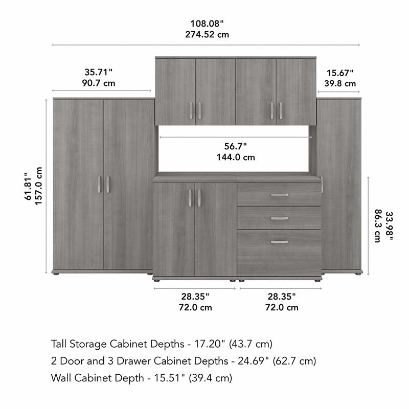 Pemberly Row 6 Piece Modular Closet Storage Set With Cabinets in Platinum Gray