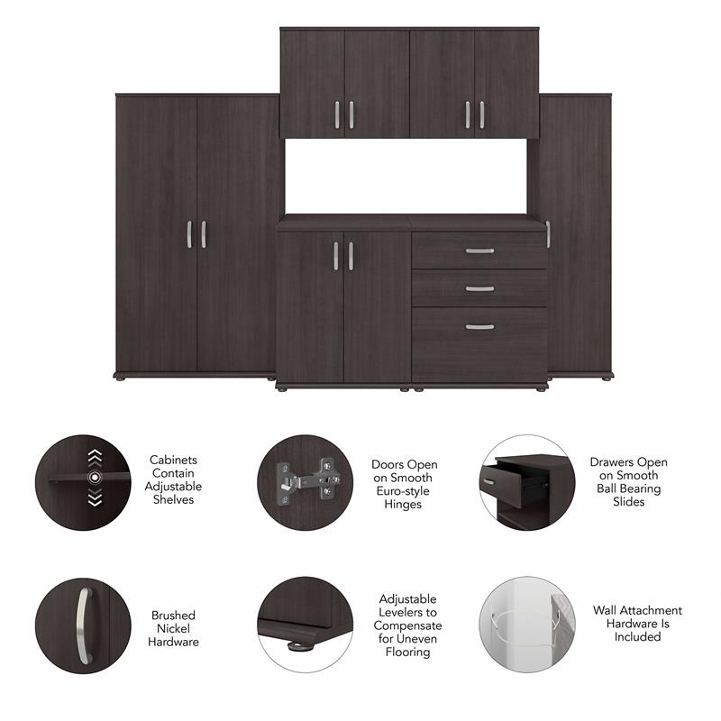 Pemberly Row 6 Piece Modular Closet Storage Set With Cabinets in Storm Gray
