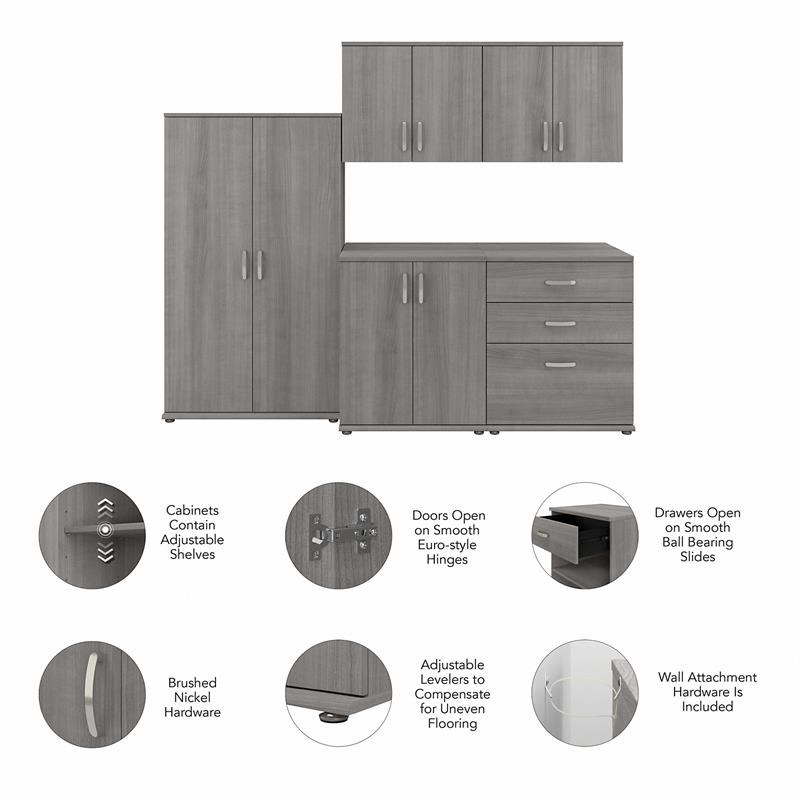 Pemberly Row 5 Piece Modular Closet Storage Set With Cabinets in Platinum Gray