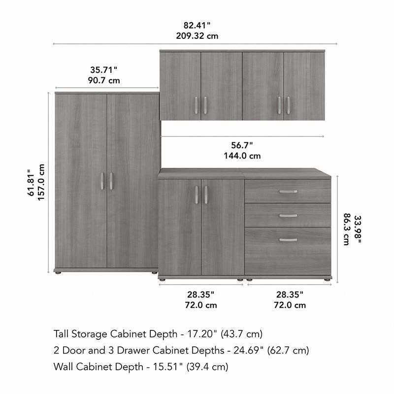 Pemberly Row 5 Piece Modular Closet Storage Set With Cabinets in Platinum Gray