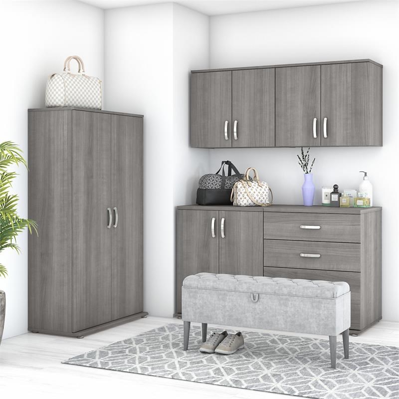 Pemberly Row 5 Piece Modular Closet Storage Set With Cabinets in Platinum Gray