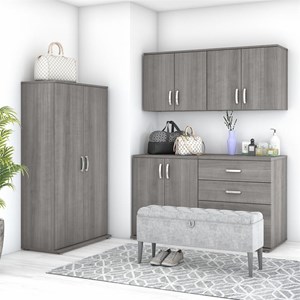 Pemberly Row 5 Piece Modular Closet Storage Set With Cabinets in Platinum Gray