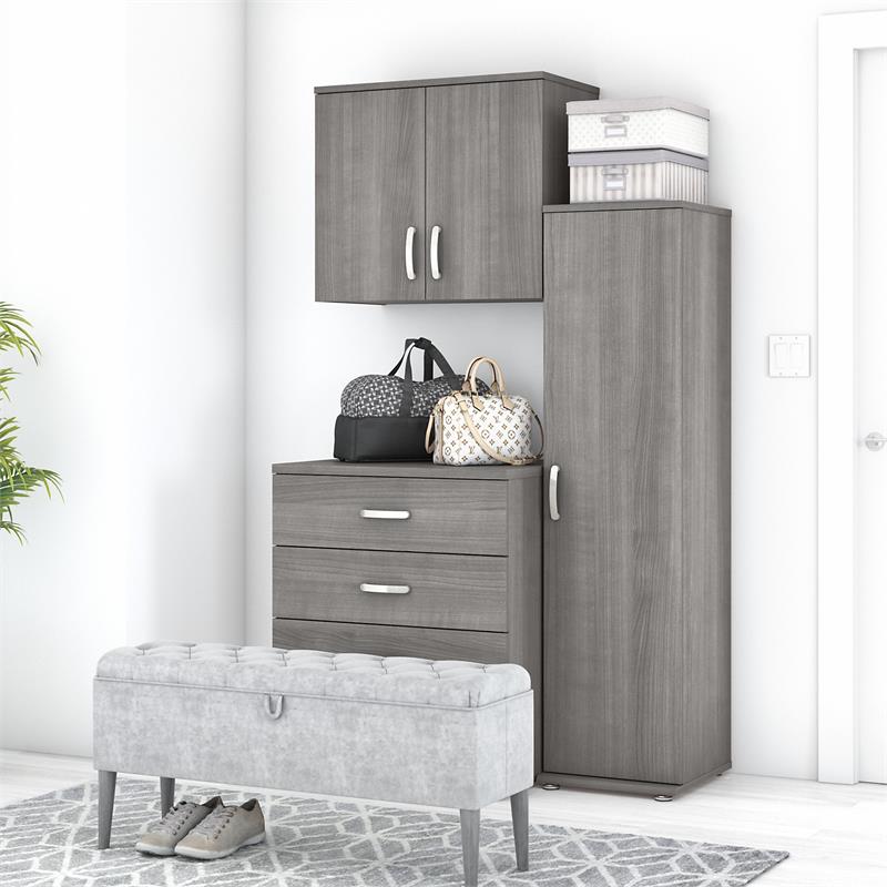 Pemberly Row 3 Piece Modular Closet Storage Set With Cabinets in Platinum Gray