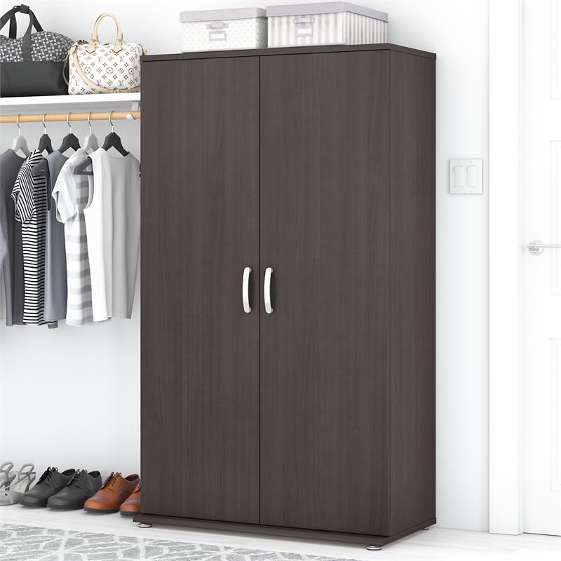Pemberly Row 36W x 17D x 62H Tall Clothing Storage Cabinet in Storm Gray