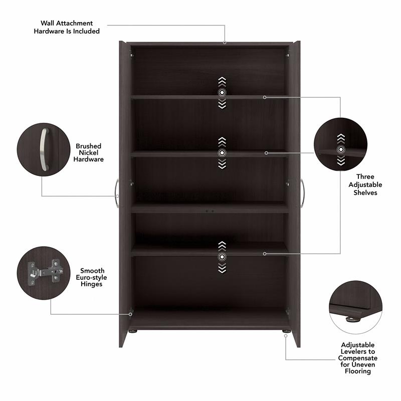 Pemberly Row 36W x 17D x 62H Tall Clothing Storage Cabinet in Storm Gray