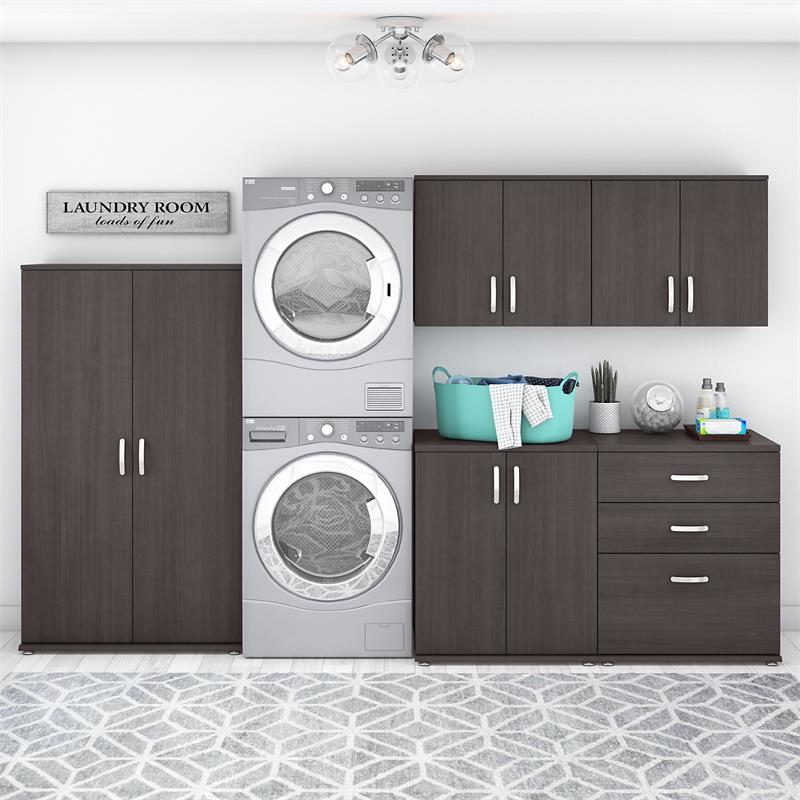 Pemberly Row 5 Piece Modular Laundry Room Storage Set in Storm Gray