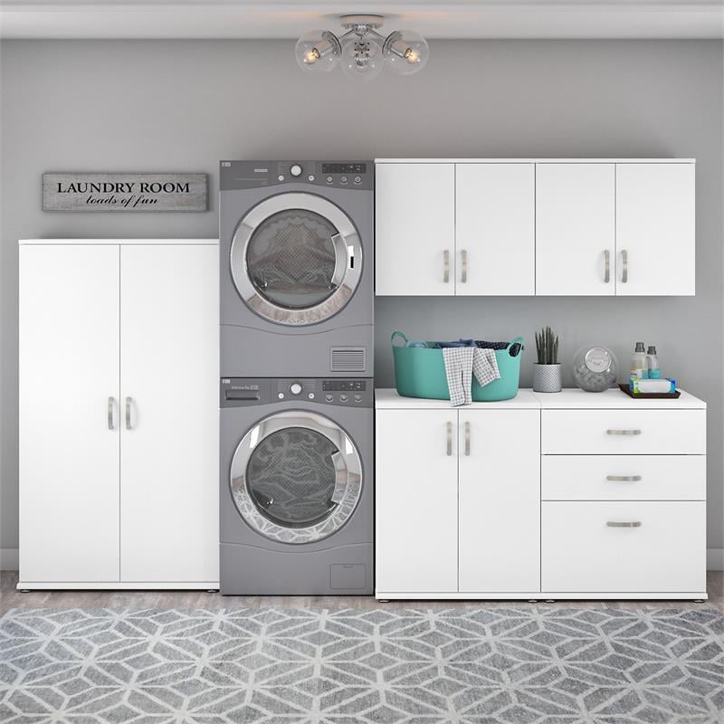 Pemberly Row 5 Piece Modular Laundry Room Storage Set in White