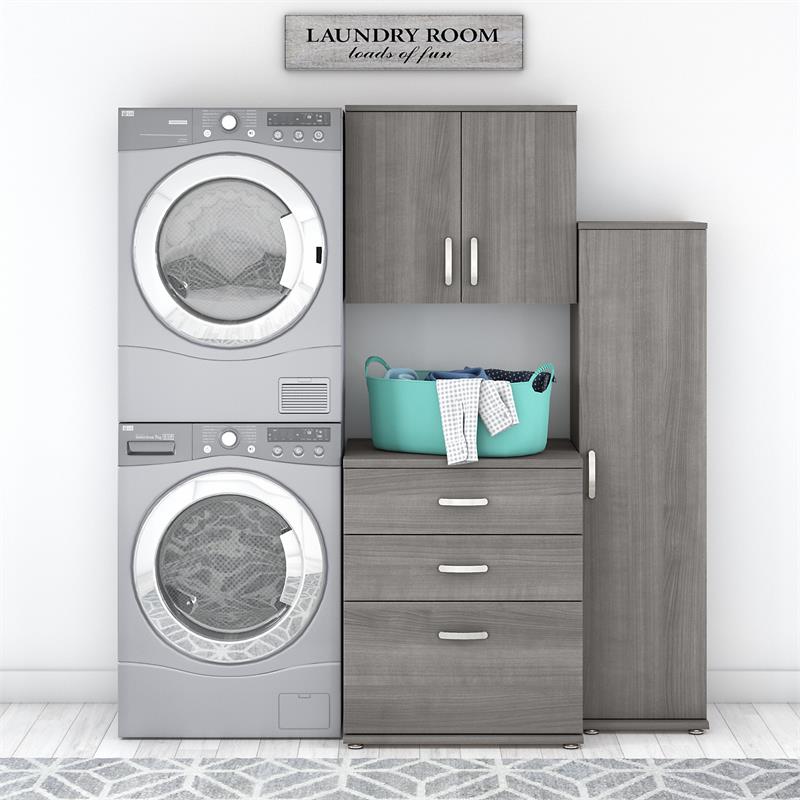 Pemberly Row 3 Piece Modular Laundry Room Storage Set in Platinum Gray