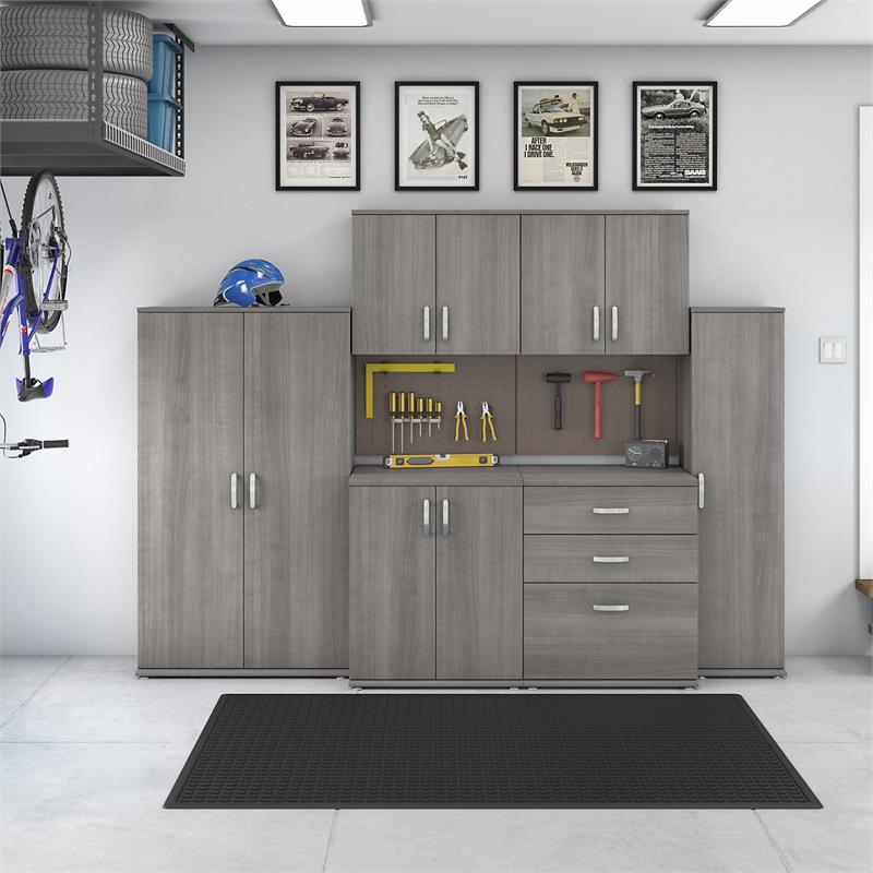 Pemberly Row 6 Piece Modular Garage Storage Set With Cabinets in Platinum Gray