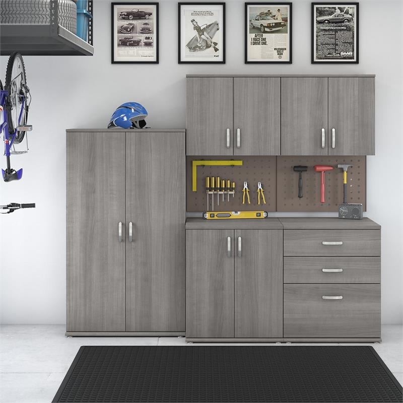 Pemberly Row 5 Piece Modular Garage Storage Set With Cabinets in Platinum Gray