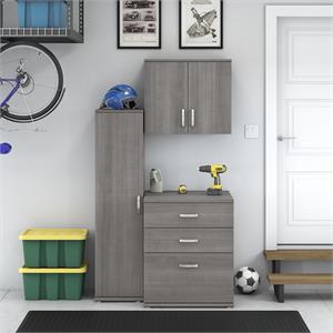 Pemberly Row 3 Piece Modular Garage Storage Set With Cabinets in Platinum Gray