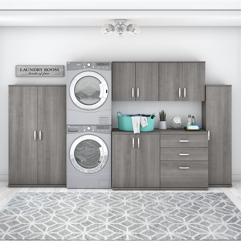 Pemberly Row 6 Piece Modular Laundry Room Storage Set in Platinum Gray
