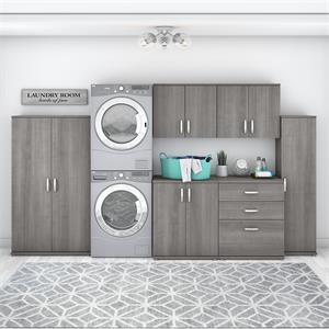 Pemberly Row 6 Piece Modular Laundry Room Storage Set in Platinum Gray