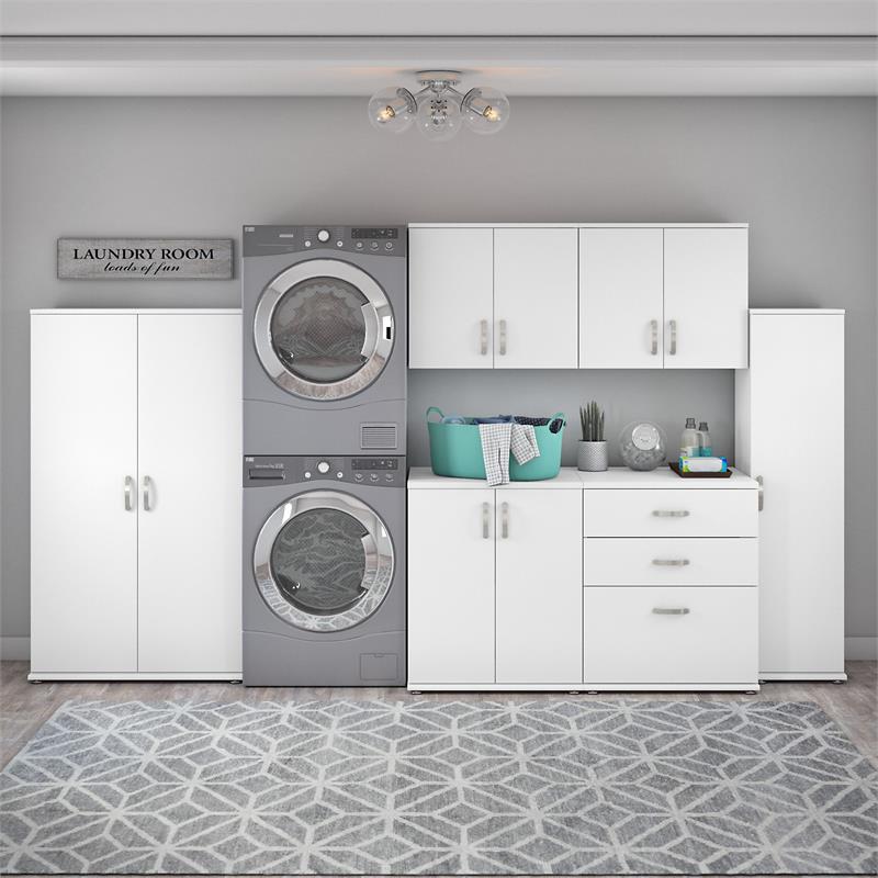 Pemberly Row 6 Piece Modular Laundry Room Storage Set in White