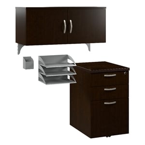 Pemberly Row Cubicle Storage Set with File Cabinet in Mocha Cherry