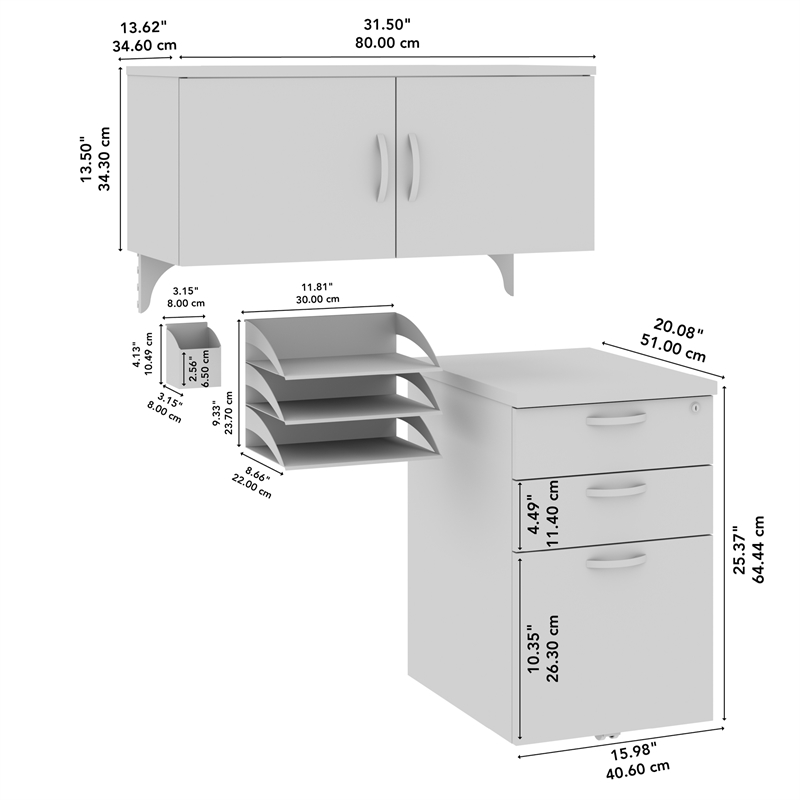 Pemberly Row Cubicle Storage Set with File Cabinet in Mocha Cherry