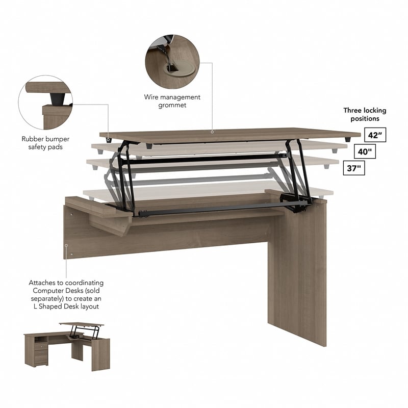 Pemberly Row 47W x 23D x 30H 3 Position Sit to Stand Desk Return in Ash Gray