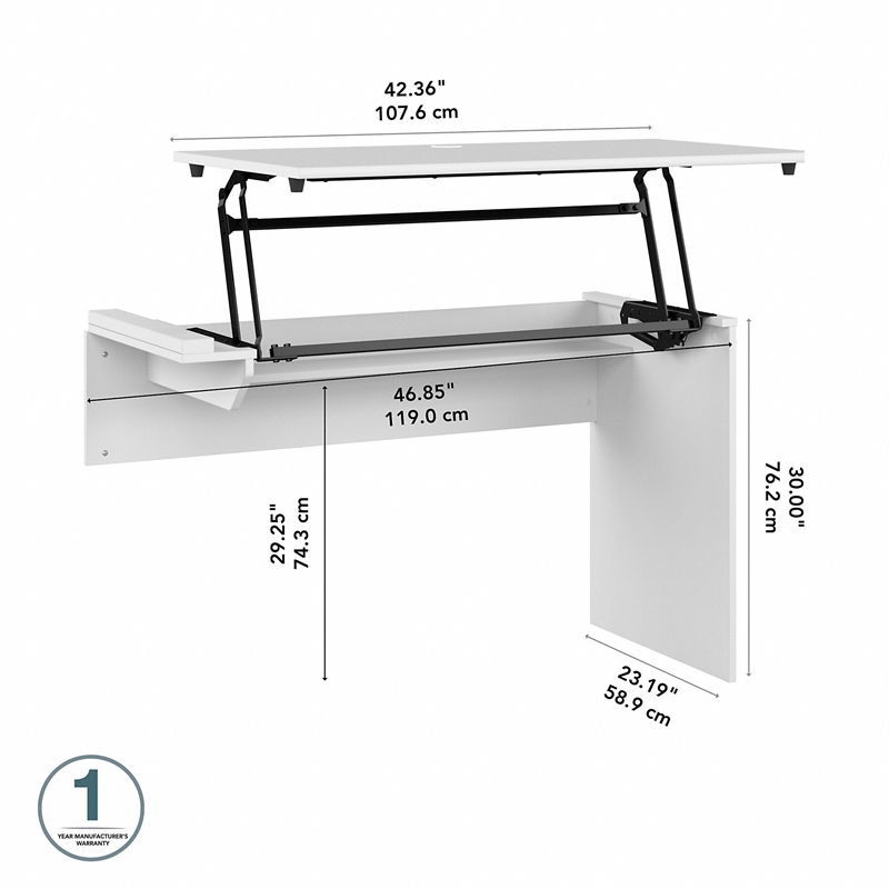 Pemberly Row 47W x 23D x 30H 3 Position Sit to Stand Desk Return in White