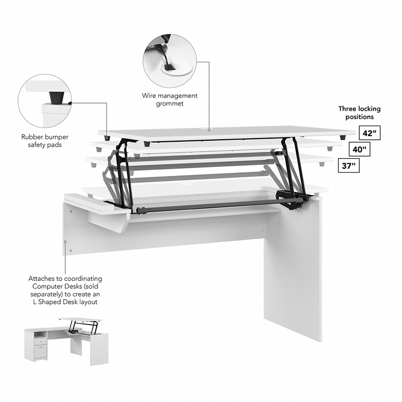 Pemberly Row 47W x 23D x 30H 3 Position Sit to Stand Desk Return in White