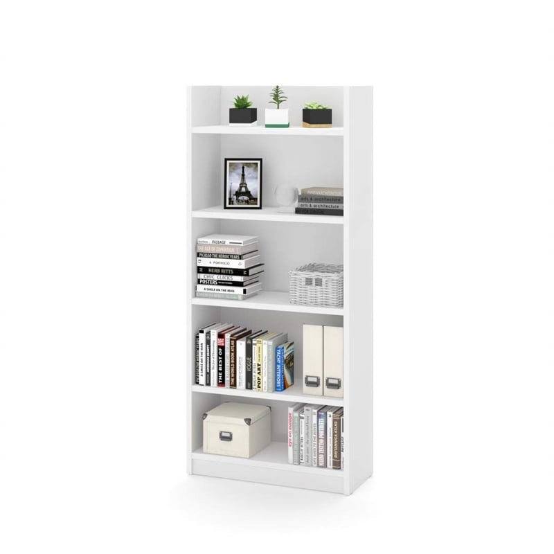 Pemberly Row 5 Shelf Bookcase in White for Home or Office Storage