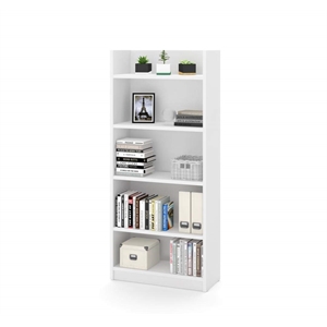 Pemberly Row 5 Shelf Bookcase in White for Home or Office Storage