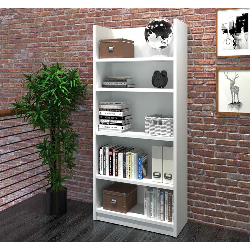 Pemberly Row 5 Shelf Bookcase in White for Home or Office Storage