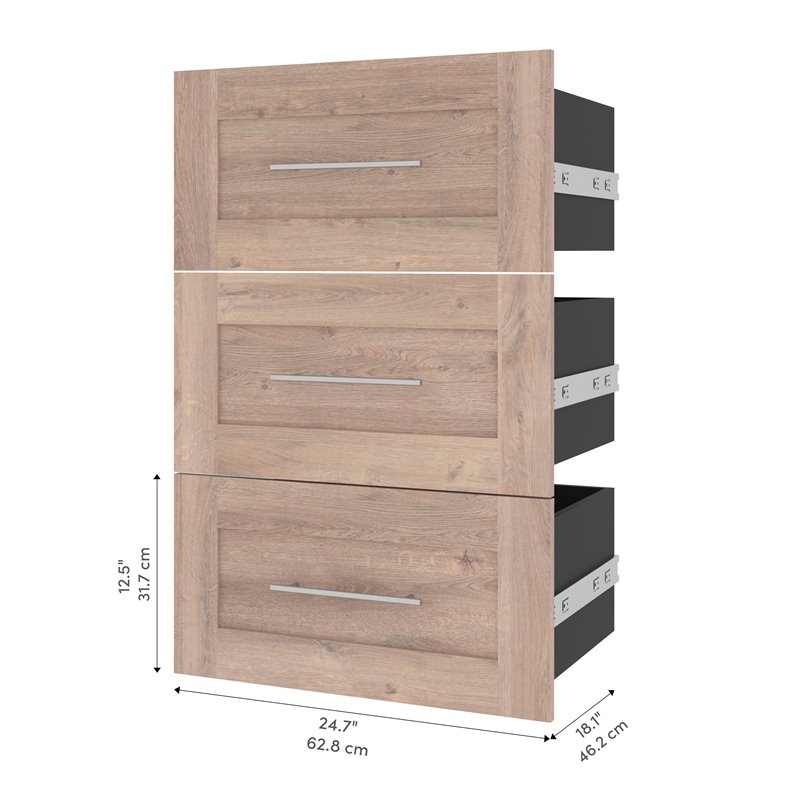 Pemberly Row 3 Drawer Set for 25W Closet Organizer in Rustic Brown