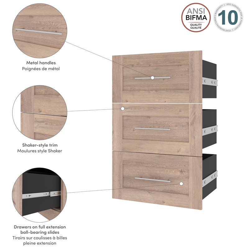Pemberly Row 3 Drawer Set for 25W Closet Organizer in Rustic Brown