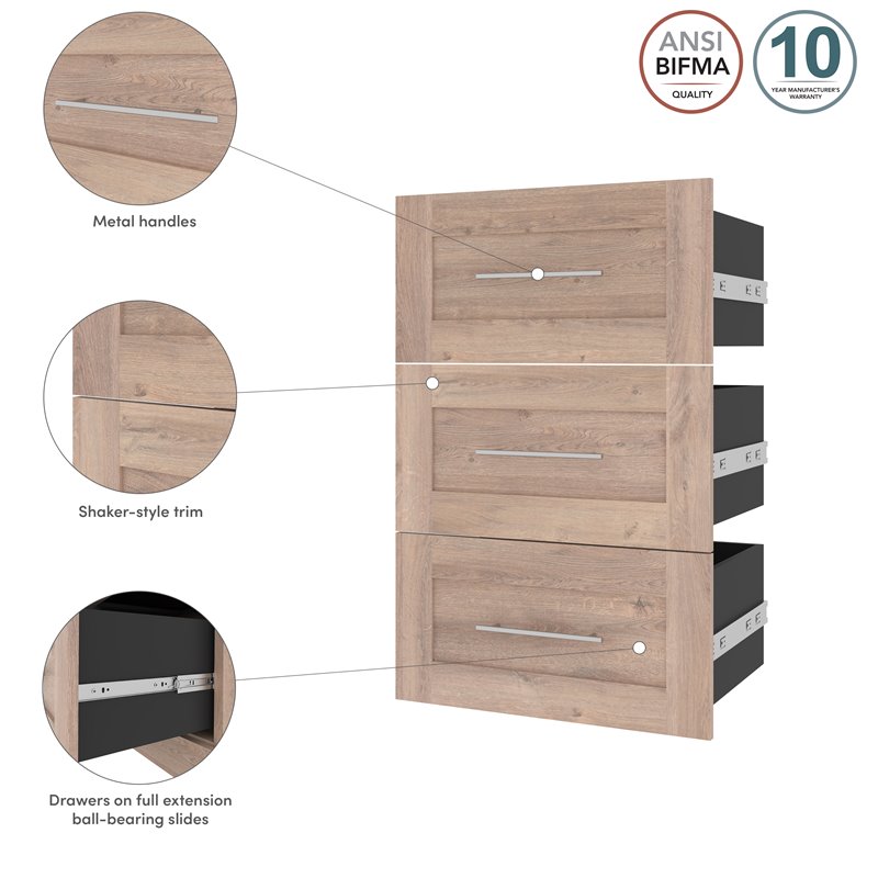 Pemberly Row 3 Drawer Set for 25W Closet Organizer in Rustic Brown