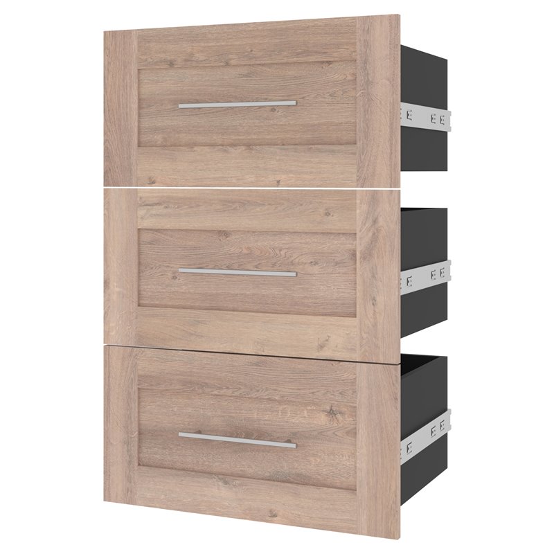 Pemberly Row 3 Drawer Set for 25W Closet Organizer in Rustic Brown