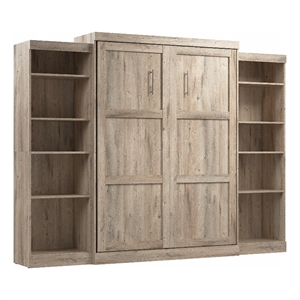 Pemberly Row Queen Murphy Bed and 2 Shelving Units 115W in Rustic Brown
