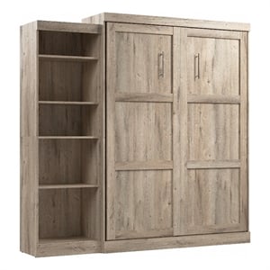 Pemberly Row Queen Murphy Bed with Shelving Unit 90W in Rustic Brown