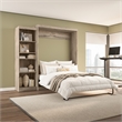 Pemberly Row Queen Murphy Bed with Shelving Unit 90W in Rustic Brown