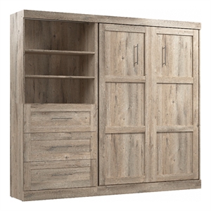 Pemberly Row Full Murphy Bed and Shelving Unit With Drawers 95W in Rustic Brown