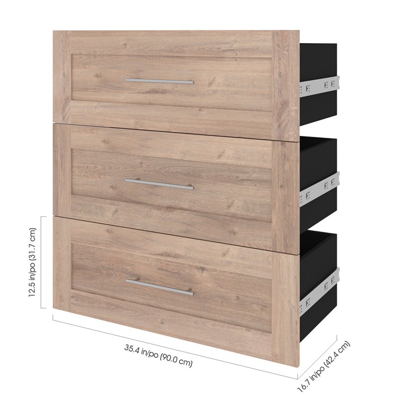 Pemberly Row 3 Drawer Set for 36W Closet Organizer in Rustic Brown