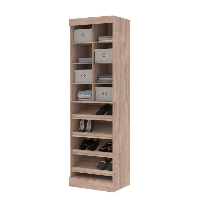 Pemberly Row 25W Closet Shoe Organizer With Cubbies in Rustic Brown