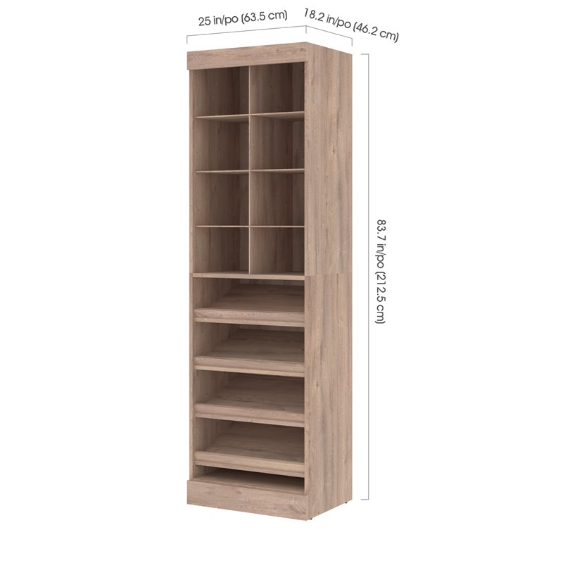 Pemberly Row 25W Closet Shoe Organizer With Cubbies in Rustic Brown