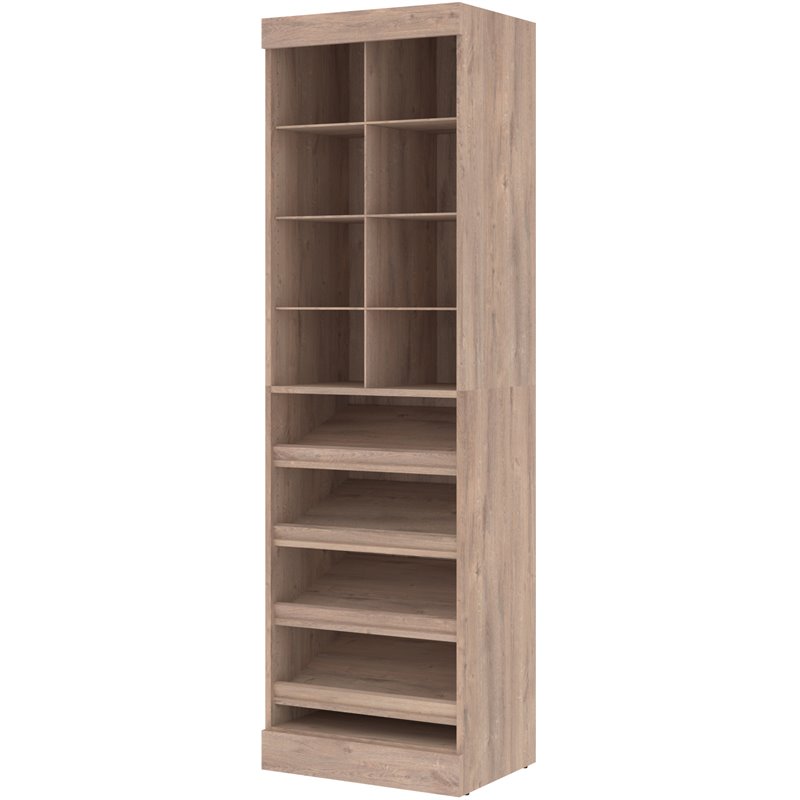 Pemberly Row 25W Closet Shoe Organizer With Cubbies in Rustic Brown