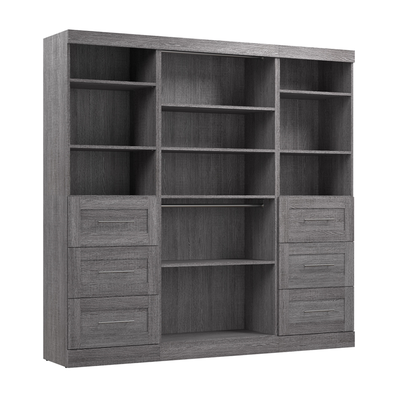 Pemberly Row 86W Closet Organizer System With Drawers in Bark Gray